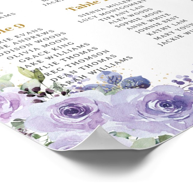 Purple Lilac Floral Gold Quinceañera Seating Chart