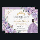 Purple Lilac Floral Gold Quinceanera Sweet Sixteen Save The Date<br><div class="desc">(c) The Happy Cat Studio</div>
