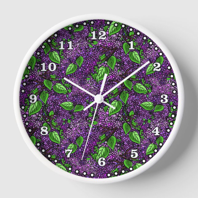 Purple Lilac Floral Home Decor Clock (Front)