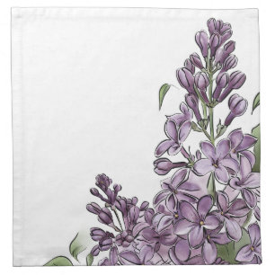 Purple Lilac Floral Illustration Cloth Napkin