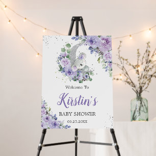 Purple Lilac Floral Koala Moon Baby Shower Welcome Foam Board