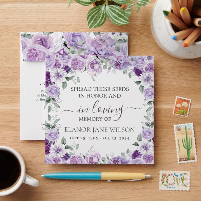 Purple Lilac Floral Memorial Funeral Seed Packet Envelope (Desk)