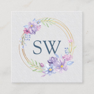 Purple Lilac Floral Monogram Beauty Consultant Square Business Card