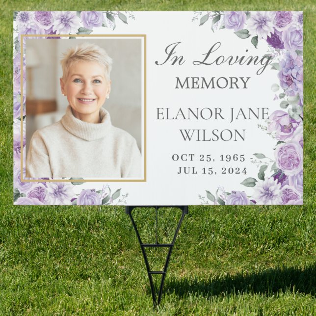 Purple Lilac Floral Picture Funeral Memorial Yard  Sign (Insitu)