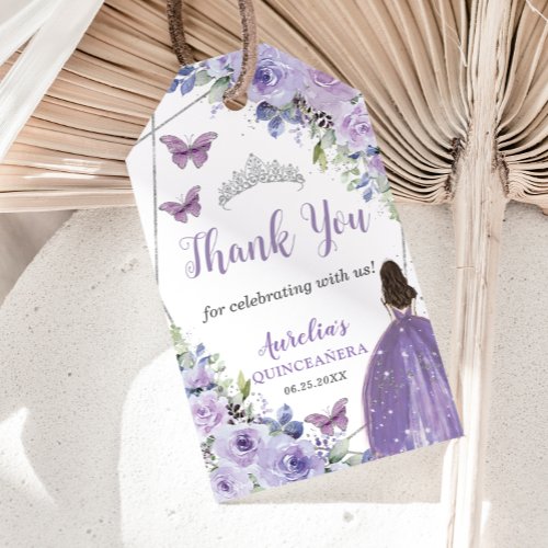 Purple Lilac Floral Princess Butterfly Quinceaera Gift Tags