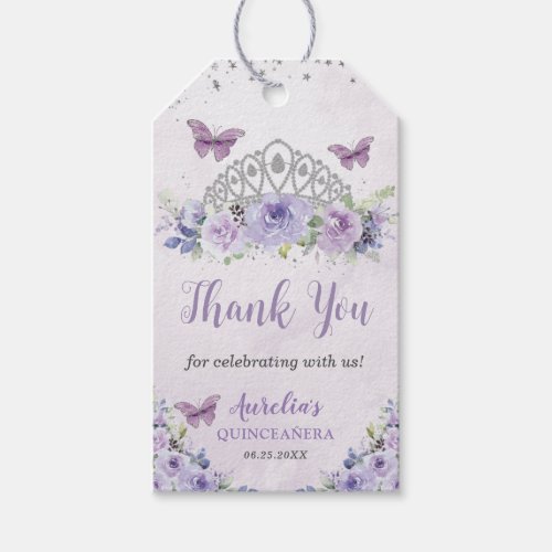 Purple Lilac Floral Princess Crown Quinceaera Gift Tags