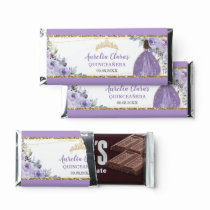 Purple Lilac Floral Princess Gold Quinceañera XV Hershey Bar Favors