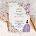 Purple Lilac Floral Princess Gold Quinceañera XV Invitation<br><div class="desc">Personalize this elegant purple lilac floral Quinceañera / Sweet 16 birthday invitation easily and quickly. Simply click the customize it further button to edit the texts, change fonts and fonts colors. Featuring exquisite purple lilac roses, a girl in a glittery lilac dress, butterflies and chic gold accents. Explore matching items...</div>
