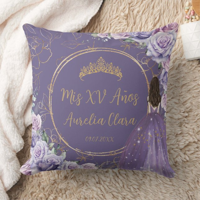Purple Lilac Floral Princess Quinceañera Keepsake Throw Pillow (Blanket)
