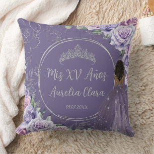 Purple Lilac Floral Princess Quinceañera Keepsake Throw Pillow