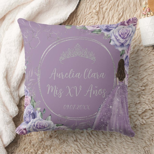 Purple Lilac Floral Princess Quinceañera Keepsake Throw Pillow (Blanket)