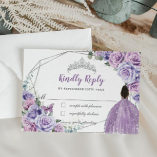 Purple Lilac Floral Princess Quinceañera Reply RSVP Card