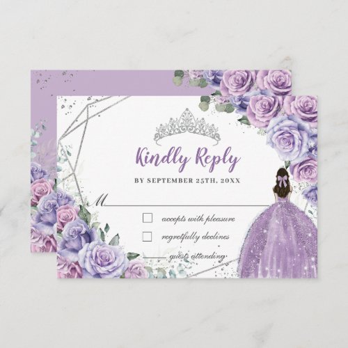 Purple Lilac Floral Princess Quinceaera Reply RSVP Card