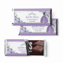 Purple Lilac Floral Princess Silver Quinceañera XV Hershey Bar Favors