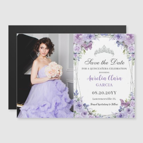 Purple Lilac Floral Quinceaera 16th Save the Date