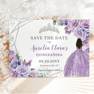 Purple Lilac Floral Quinceanera Brown Princess  Save The Date