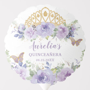 Purple Lilac Floral Quinceañera Crown Butterflies  Balloon