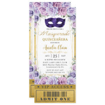 Purple Lilac Floral Quinceañera Masquerade Ticket  Invitation