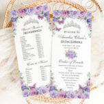 Purple Lilac Floral Quinceañera Order of Events Program<br><div class="desc">Personalize this double sided chic slim program card easily and quickly, Simply click the Edit Using Design Tools button to further edit the text, wording, font style, font size, font color, add more text, move or remove some images. The butterflies and crown are movable, resizable, multipliable and removable. Customize it...</div>