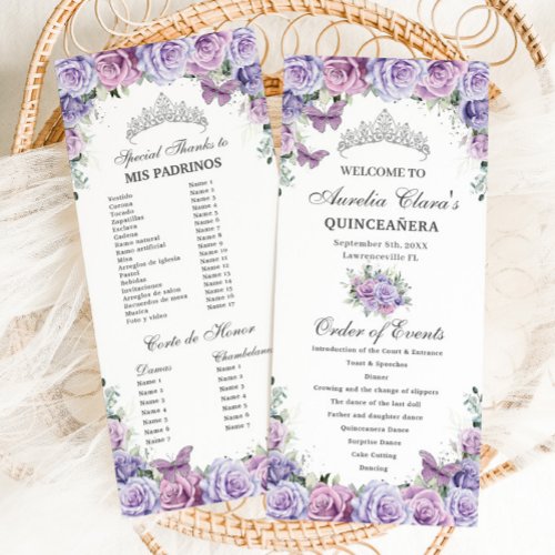 Purple Lilac Floral Quinceaera Order of Events Program