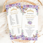 Purple Lilac Floral Quinceañera Order of Events Program<br><div class="desc">Personalize this double sided chic slim program card easily and quickly, Simply click the Edit Using Design Tools button to further edit the text, wording, font style, font size, font color, add more text, move or remove some images. The butterflies and crown are movable, resizable, multipliable and removable. Customize it...</div>