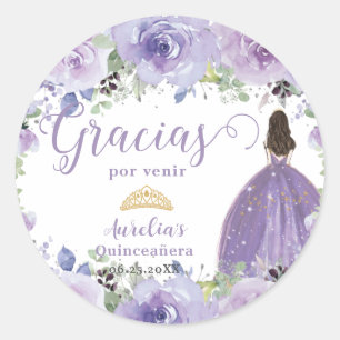 Purple Lilac Floral Quinceañera Princess Dress Classic Round Sticker