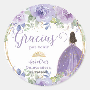 Purple Lilac Floral Quinceañera Princess Dress  Classic Round Sticker