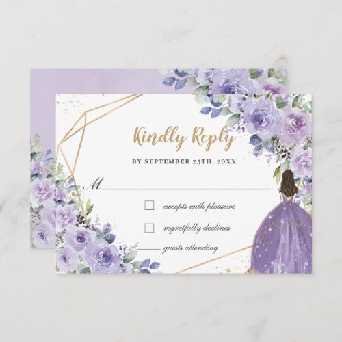 Purple Lilac Floral Quinceaera Princess Reply RSVP Card