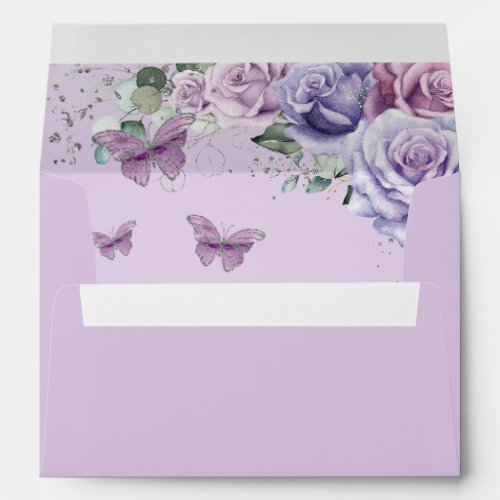 Purple Lilac Floral Quinceaera Sweet 16 Butterfly Envelope