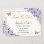 Purple Lilac Floral Quinceañera Sweet Sixteen Save The Date<br><div class="desc">(c) The Happy Cat Studio</div>