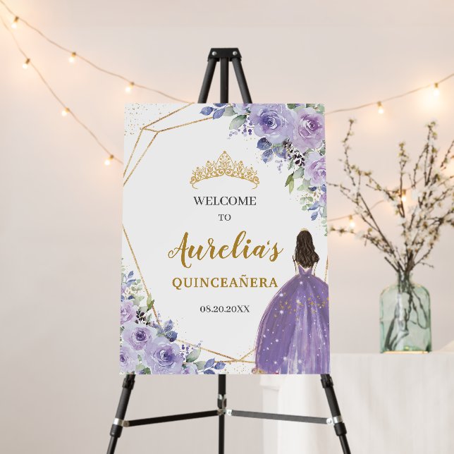 Purple Lilac Floral Quinceañera Tiara Welcome    Foam Board (In Situ (Stand))