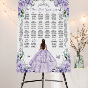 Purple Lilac Floral Quinceanera XV Seating Chart Foam Board
