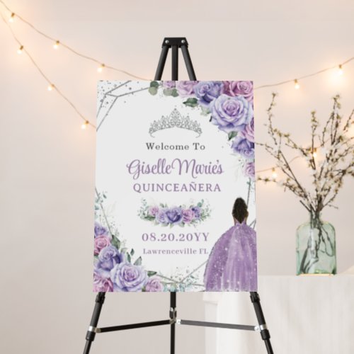 Purple Lilac Floral Rose Brown Girl QUINCEAERA Foam Board