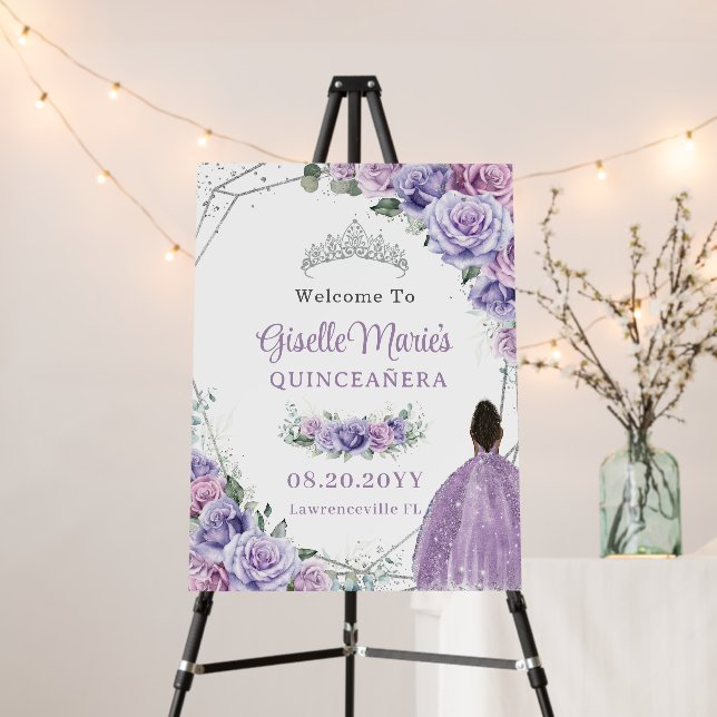Purple Lilac Floral Rose Brown Girl QUINCEAÑERA Foam Board (In Situ (Stand))