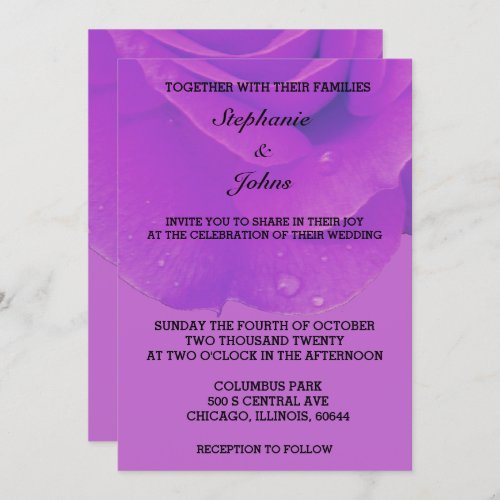 Purple Lilac Floral Rose Elegant Artsy Wedding Invitation