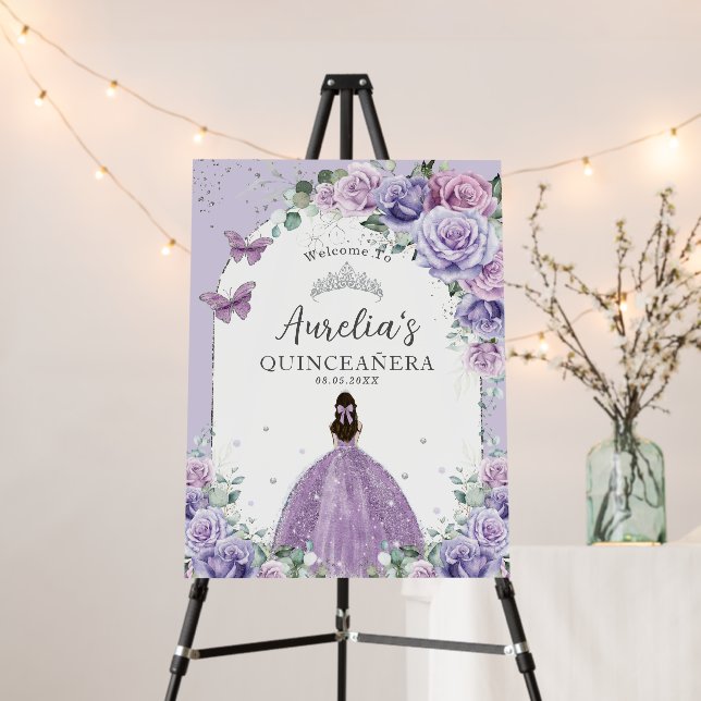Purple Lilac Floral Rose QUINCEAÑERA Princess Arch Foam Board (In Situ (Stand))