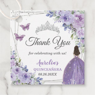 Purple Lilac Floral Silver Princess Quinceañera Favor Tags