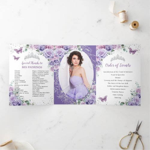 Purple Lilac Floral Silver Quincea&#241;era 15 Program