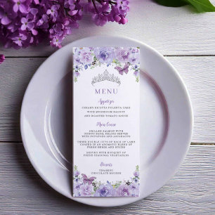 Purple Lilac Floral Silver QUINCEAÑERA Party Menu