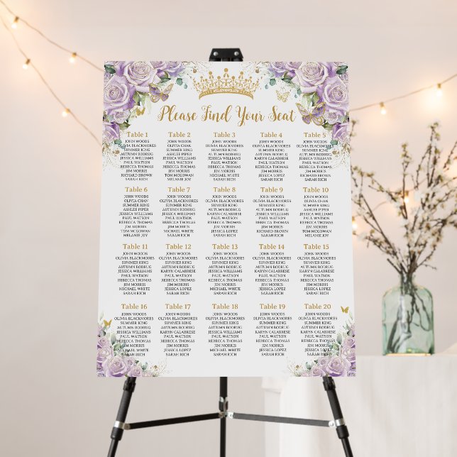 Purple Lilac Floral Sweet 16 Quinceañera Seating  Foam Board (In Situ (Stand))