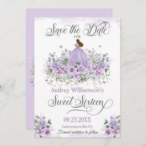 Purple Lilac Floral Sweet Sixteen 16th Birthday Save The Date