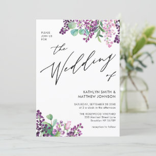 Purple Lilac Floral Watercolor All In One Wedding Invitation