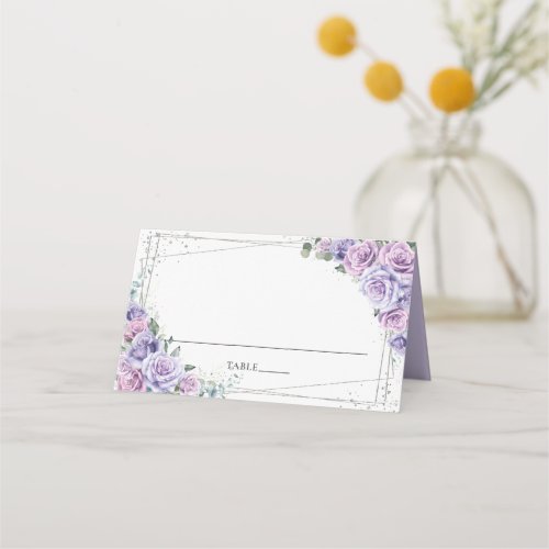 Purple Lilac Floral Wedding Bridal Shower Quince Place Card