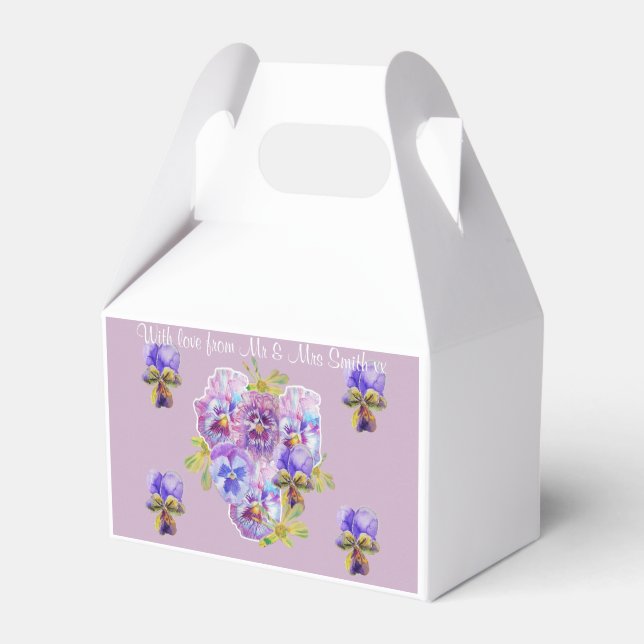 Purple Lilac Floral Wedding Cake Favor Boxes (Front Side)