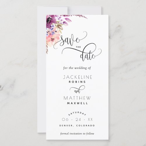 Purple Lilac Floral Wedding Save The Date Bookmark