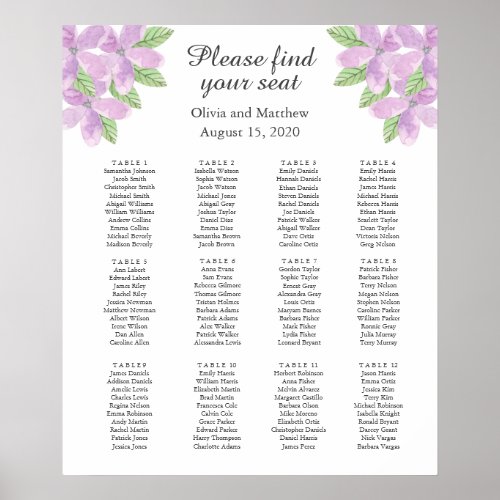 Purple lilac floral wedding Seating Charts Poster