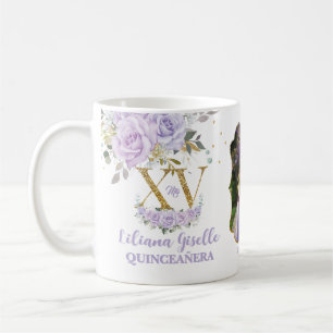 Purple Lilac Floral XV QUINCEAÑERA Quince 15 Photo Coffee Mug