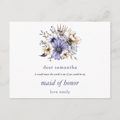 Purple Lilac Florals Maid of Honor Request Postcard