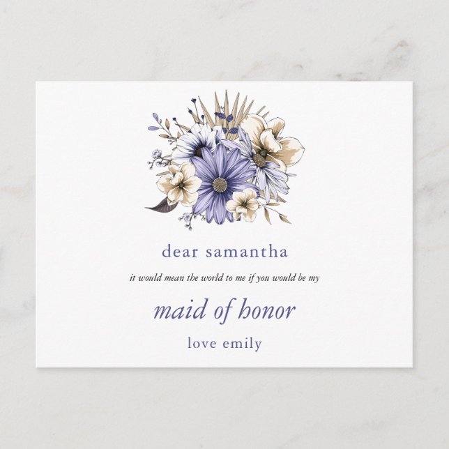 Purple Lilac Florals Maid of Honor Request Postcard (Front)