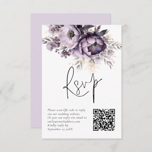 Purple Lilac Florals QR Code Wedding RSVP Card